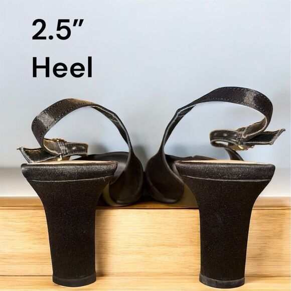 Mootsies Tootsies Monono Black Satin Formal Slingback Heels Rhinestone Shoes - Picture 6 of 10